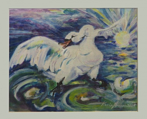 Auffliegender Schwan