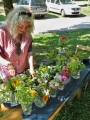 Astrid Schütze bestückt die Vasen mit schönen Blumen