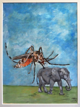 "Schafft diese Mücke einen Elefanten?" - © Mischtechnik auf Papier - 33 x 24 cm - 2018