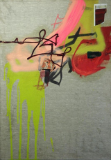 Sisyphos - Acryl, Öl, Sprayfarbe, Ölkreide, Filzstift, Collage, Kugelschreiber und Graphit auf Leinwand - 70x100cm - 2020