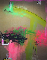 Textmarker ausgelaufen - Acryl, Spayfarbe, Filzstift, Kohle, Collage, Ölkreide, Pastellkreide und Pigment auf Leinwand - 90x190cm - 2021