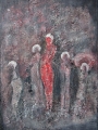 Gertrud Hoppe: "Familie" - Acryl/Strukturpaste auf Leinwand 50x70 cm